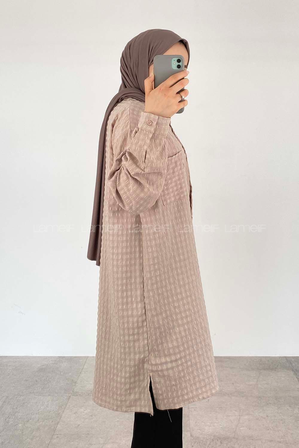 Beige Shirt Collar Long Arm Cotton Fabric Unprinted Shirt