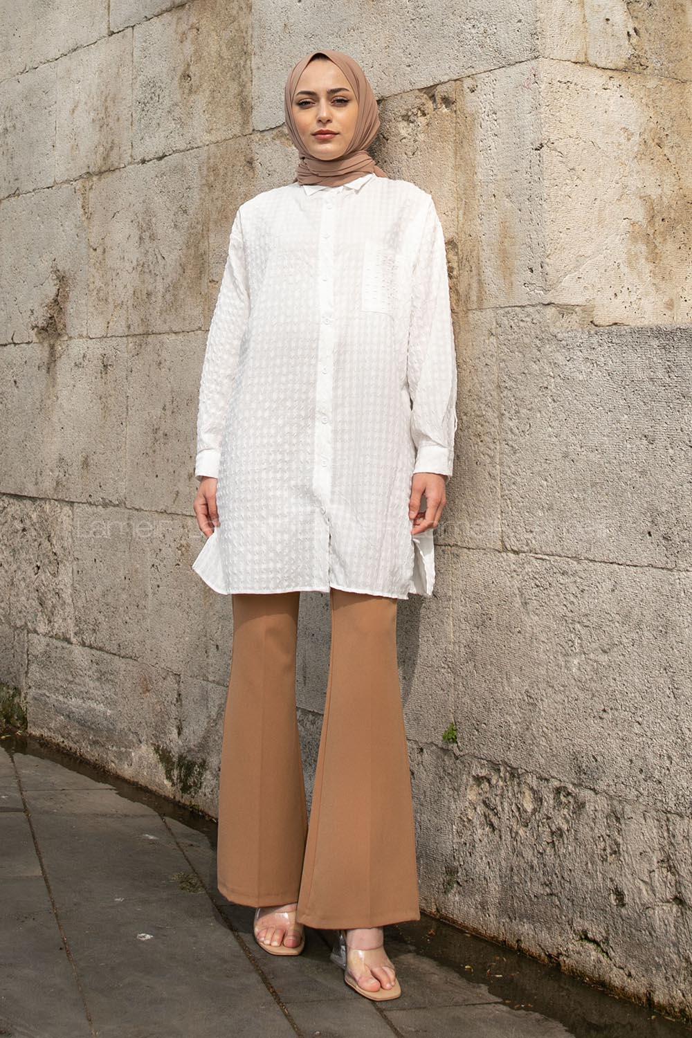 White-1 Shirt Collar Long Arm Cotton Fabric Unprinted Shirt