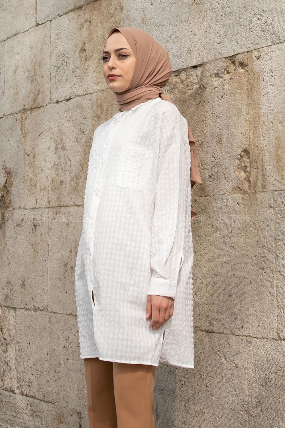 White-1 Shirt Collar Long Arm Cotton Fabric Unprinted Shirt