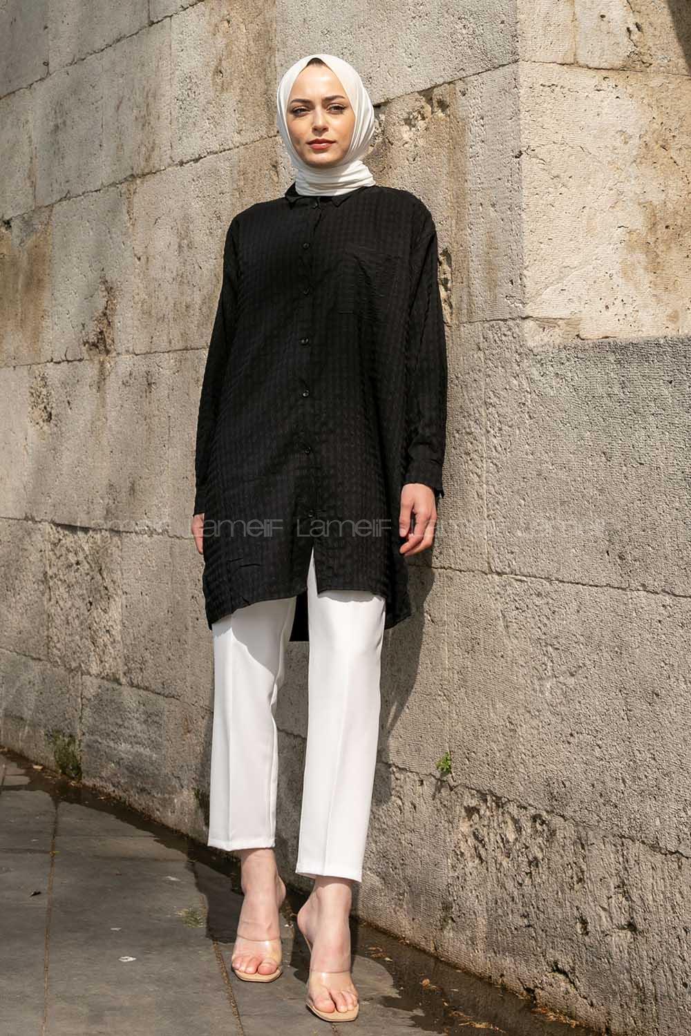 Black Shirt Collar Long Arm Cotton Fabric Unprinted Shirt