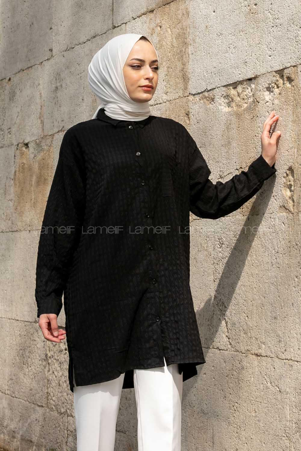 Black Shirt Collar Long Arm Cotton Fabric Unprinted Shirt