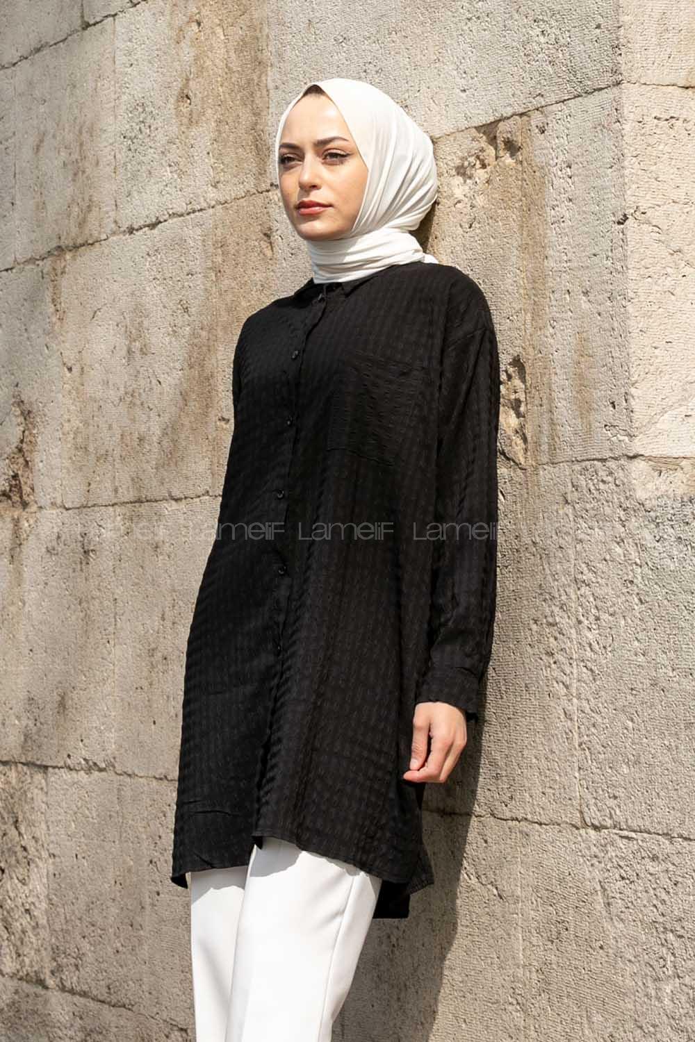 Black Shirt Collar Long Arm Cotton Fabric Unprinted Shirt