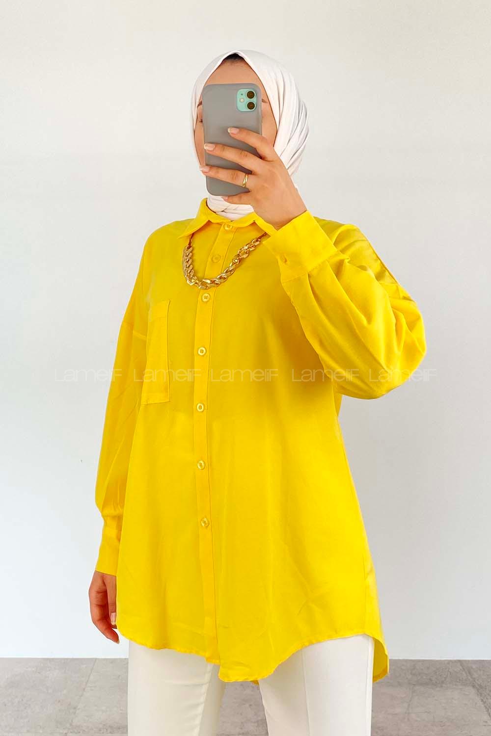 Yellow Shirt Collar Long Arm Cotton Unprinted Shirt