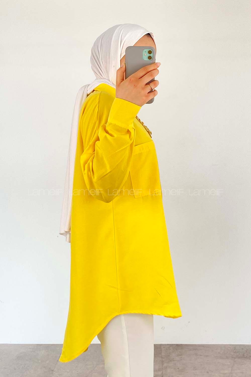 Yellow Shirt Collar Long Arm Cotton Unprinted Shirt