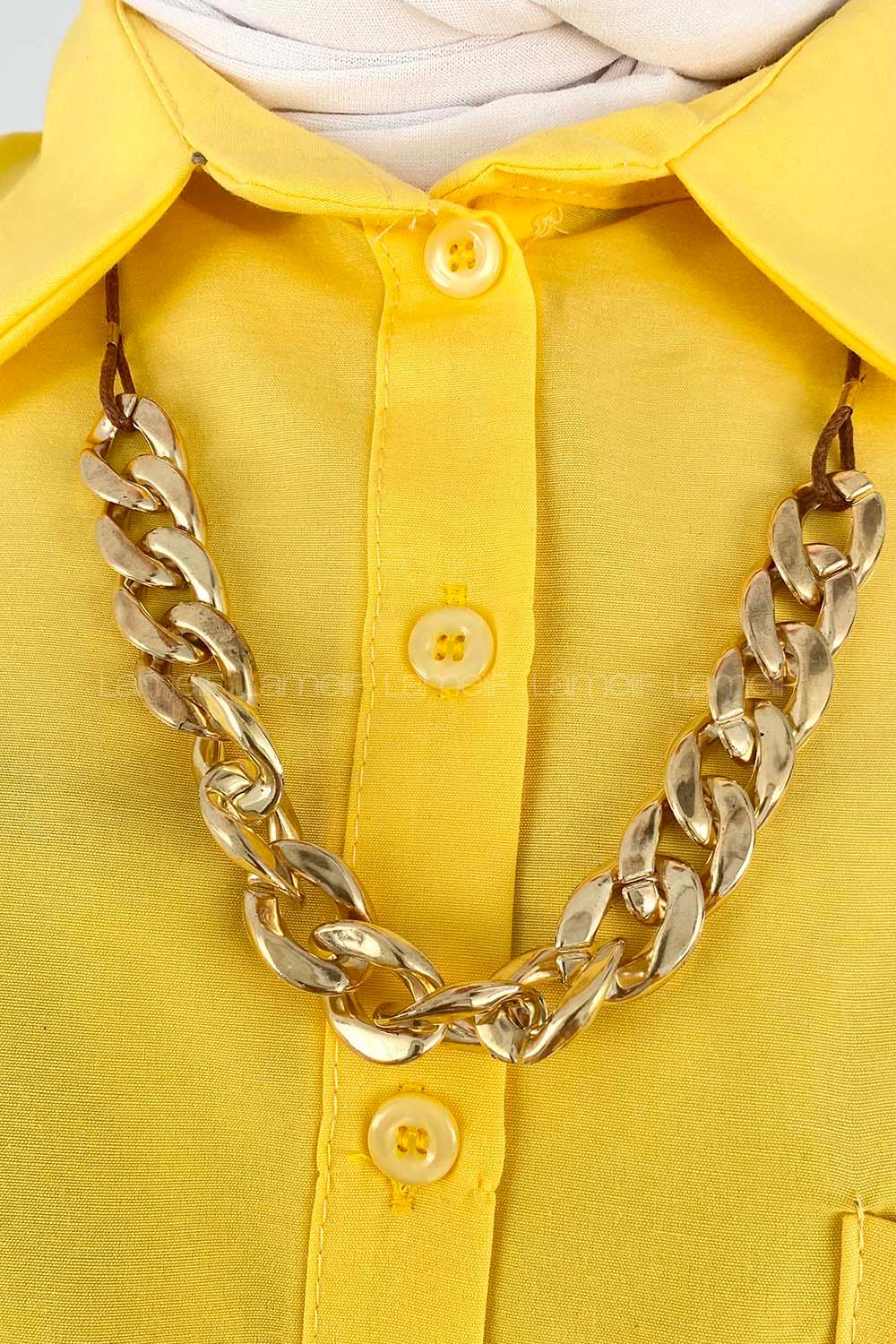 Yellow Shirt Collar Long Arm Cotton Unprinted Shirt