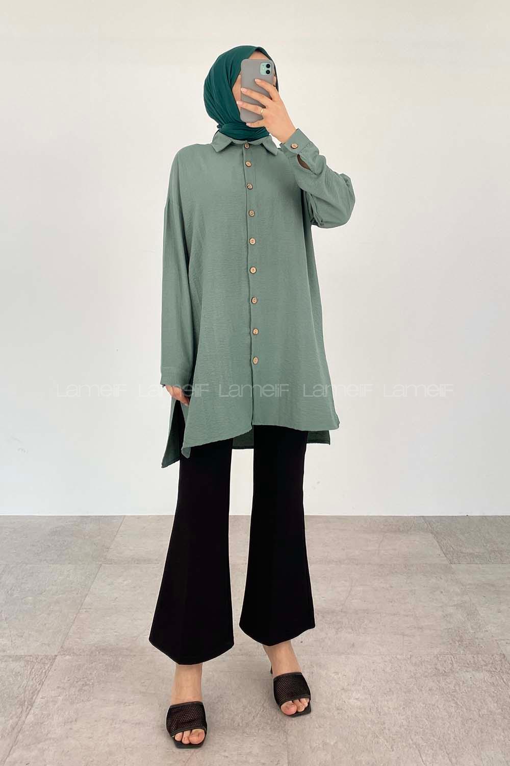 Pastel Green Shirt Collar Long Arm Ayrobin Unprinted Shirt