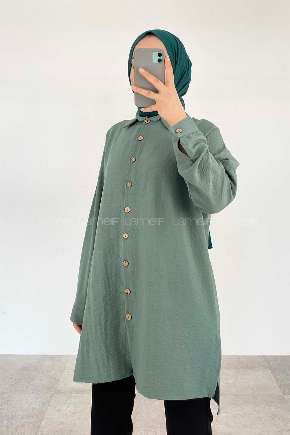 Pastel Green Shirt Collar Long Arm Ayrobin Unprinted Shirt
