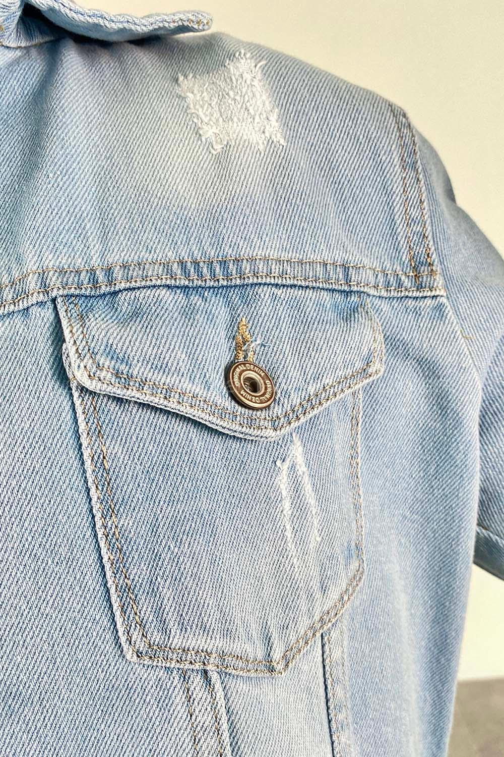 Modalamelif Boydan Düğmeli Eskitme Yıkamalı Püskül Detaylı Uzun Ceket Buz Mavi