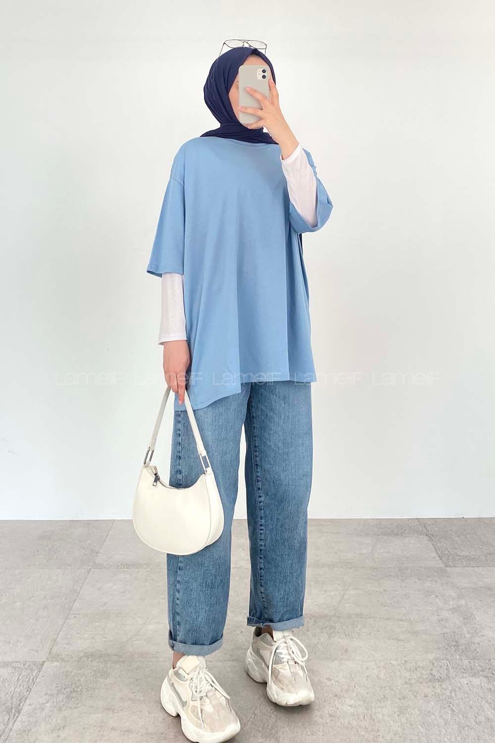 Blue Crew Neck Short Arm Cotton Unprinted T-shirt