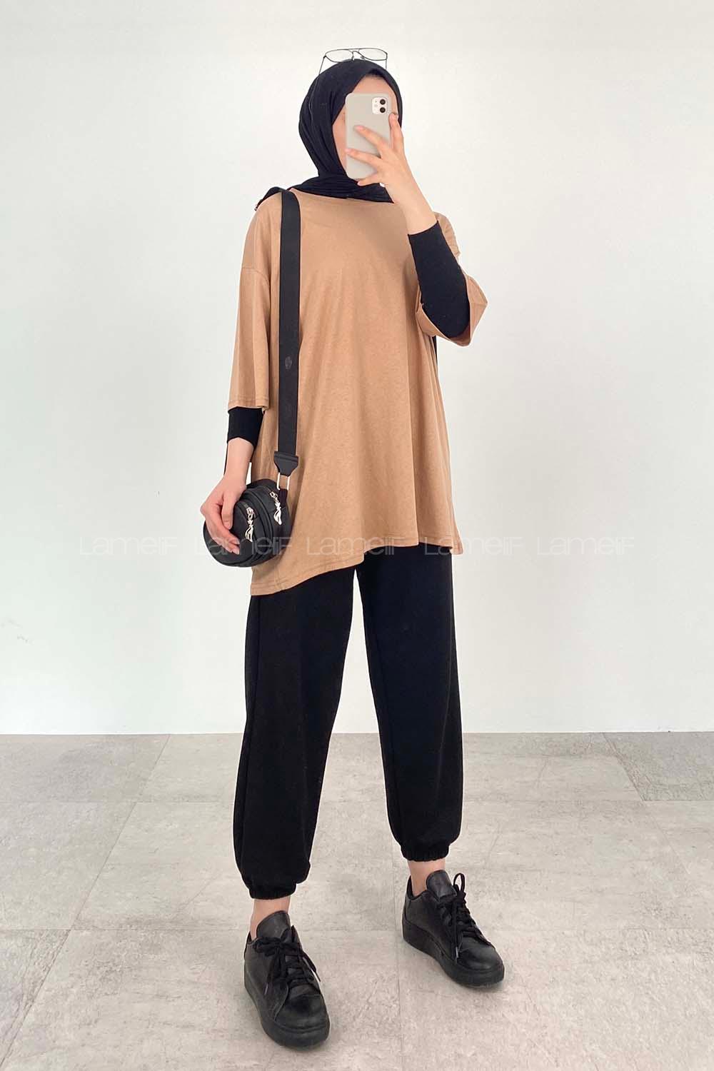 Brown With Milk Crew Neck Short Arm Cotton Unprinted T-shirt