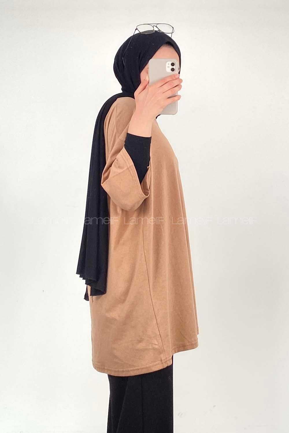 Brown With Milk Crew Neck Short Arm Cotton Unprinted T-shirt