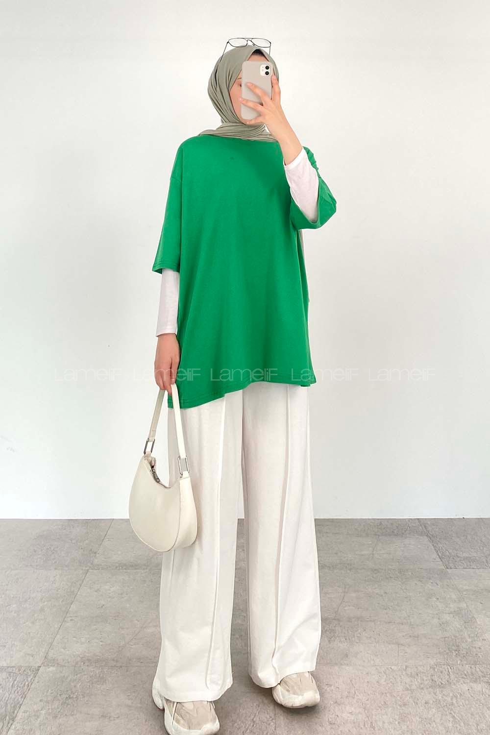 Green Crew Neck Short Arm Cotton Unprinted T-shirt