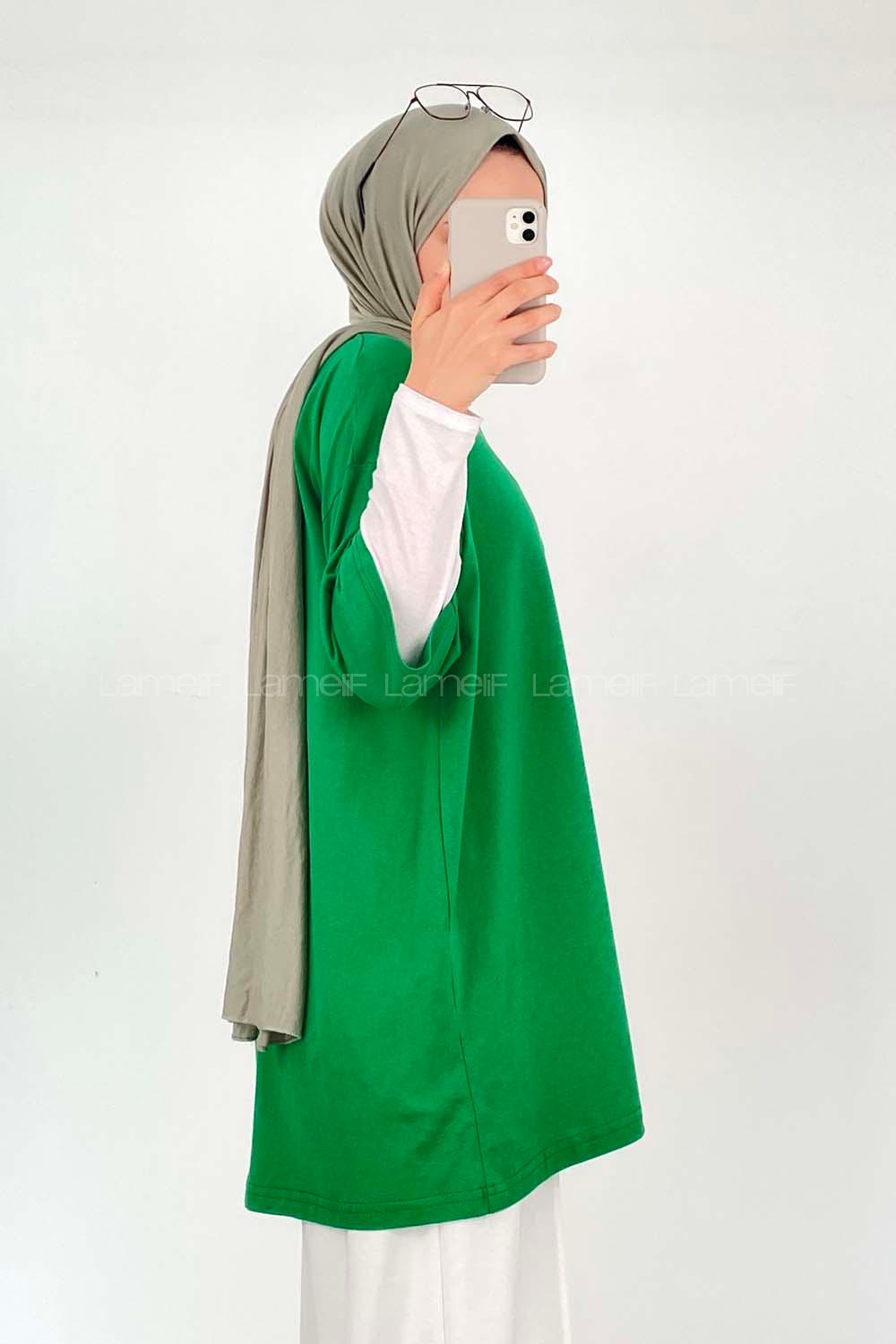 Green Crew Neck Short Arm Cotton Unprinted T-shirt