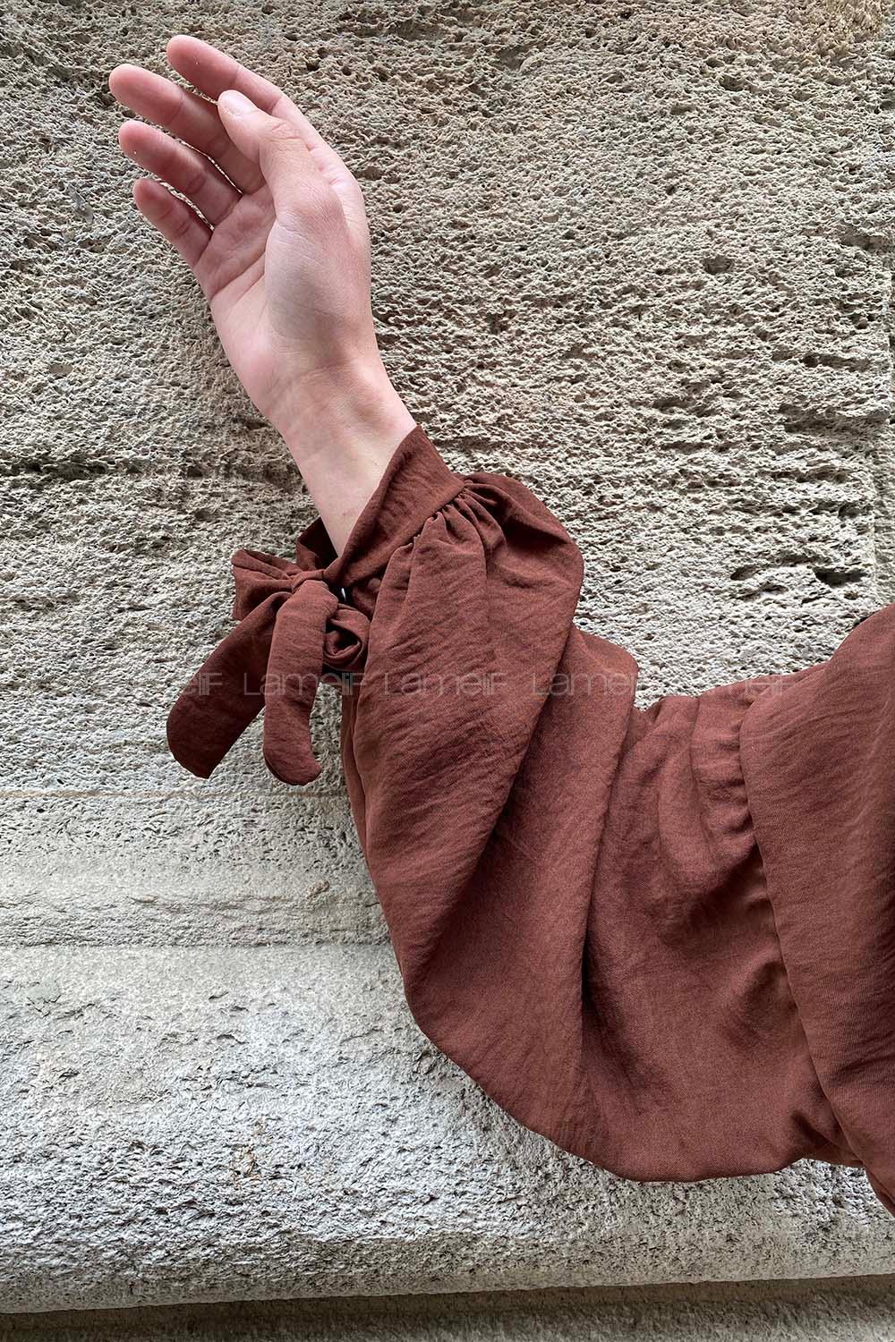 Bitter Brown Bat Sleeve Arm Without Accessories Viscose Fabric Straight Kimono