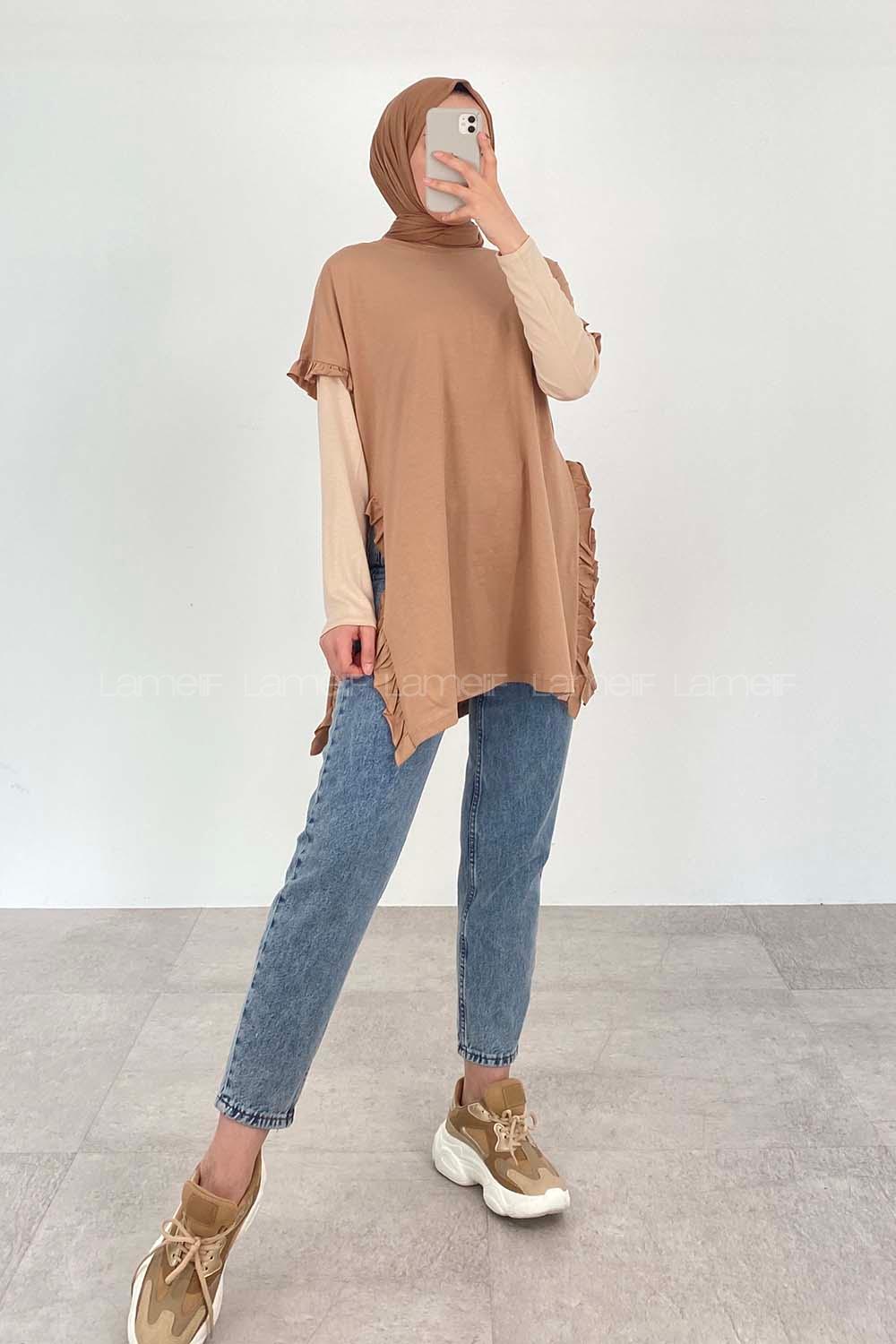 Brown With Milk Crew Neck Short Arm Cotton Unprinted T-shirt