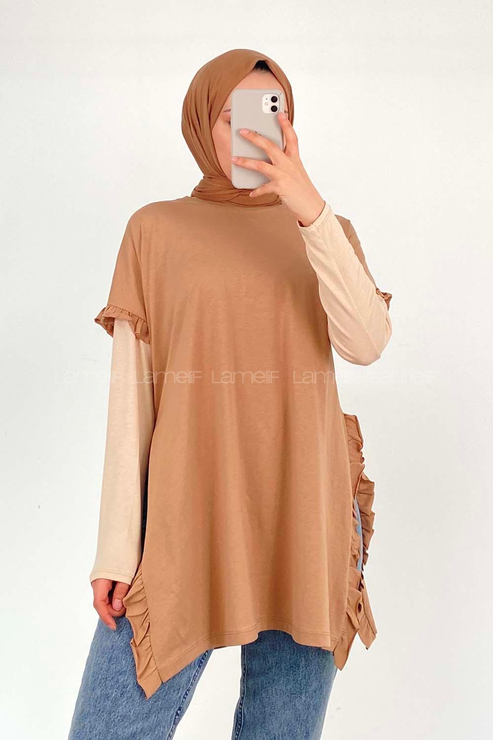 Brown With Milk Crew Neck Short Arm Cotton Unprinted T-shirt