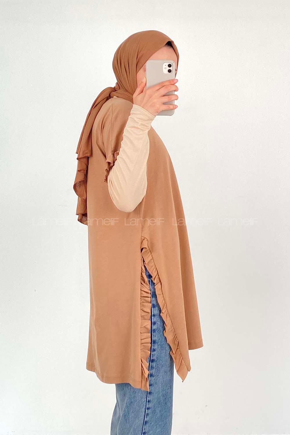 Brown With Milk Crew Neck Short Arm Cotton Unprinted T-shirt