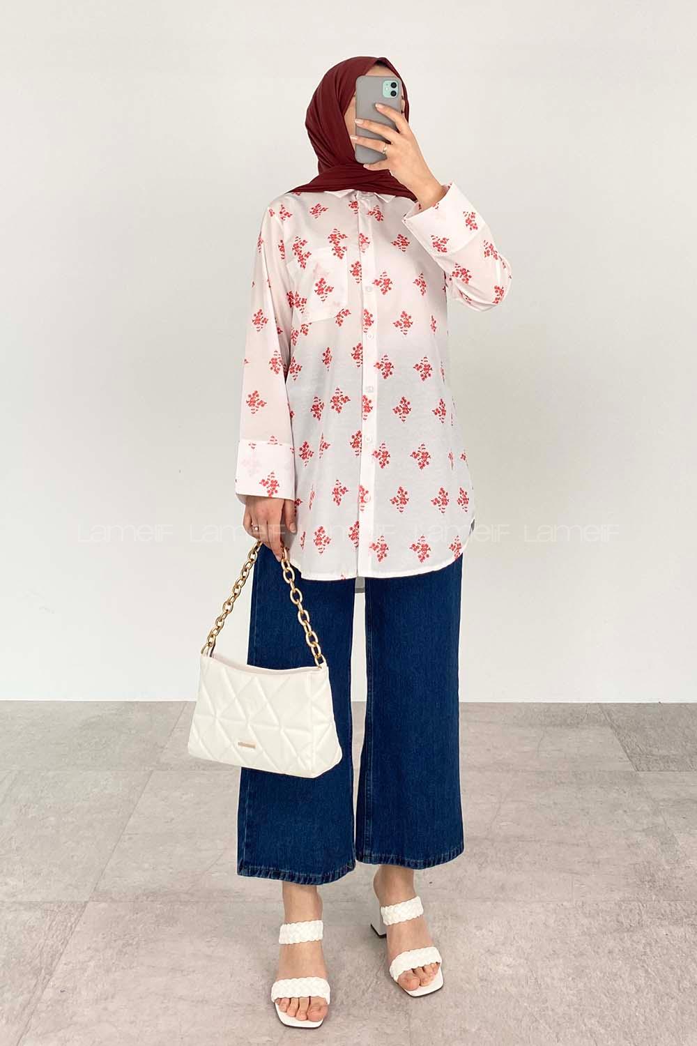 Red Shirt Collar Long Arm Cotton Shirt