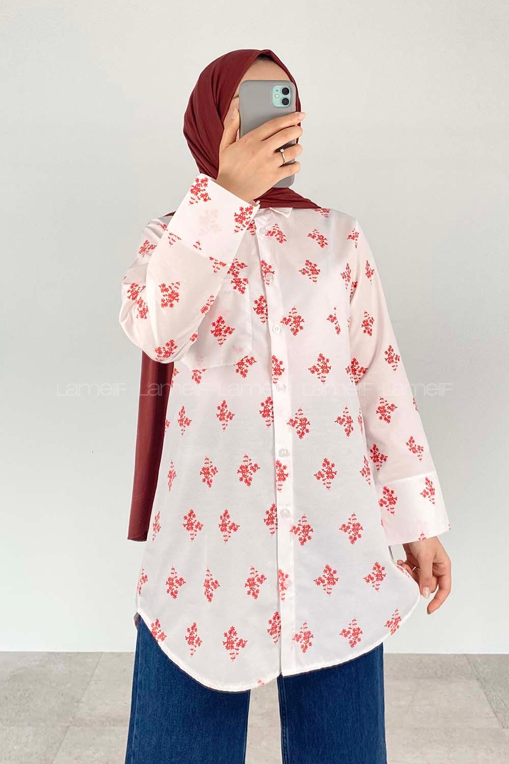 Red Shirt Collar Long Arm Cotton Shirt