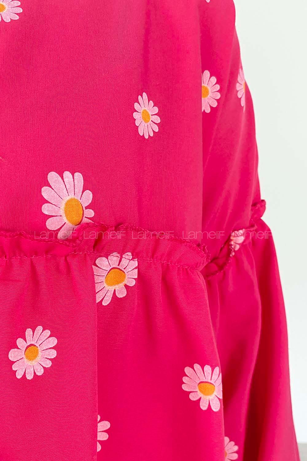 Fuchsia Mandarin Collar Long Arm Cotton Printed Shirt