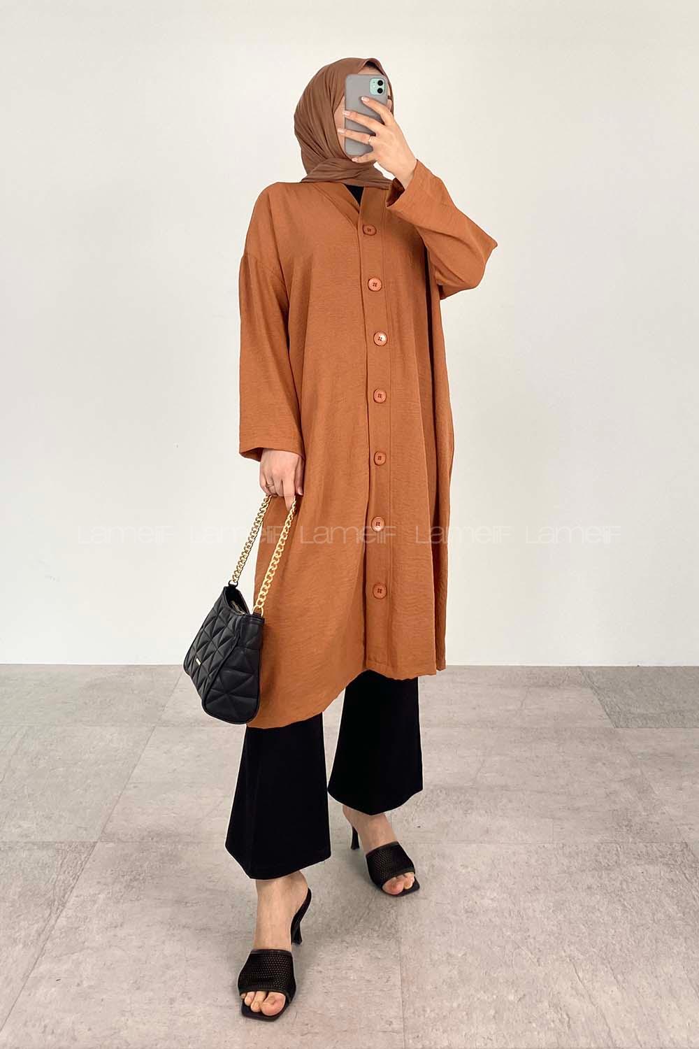 Camel Loose Crew Neck Long Arm Knitwear Cardigan