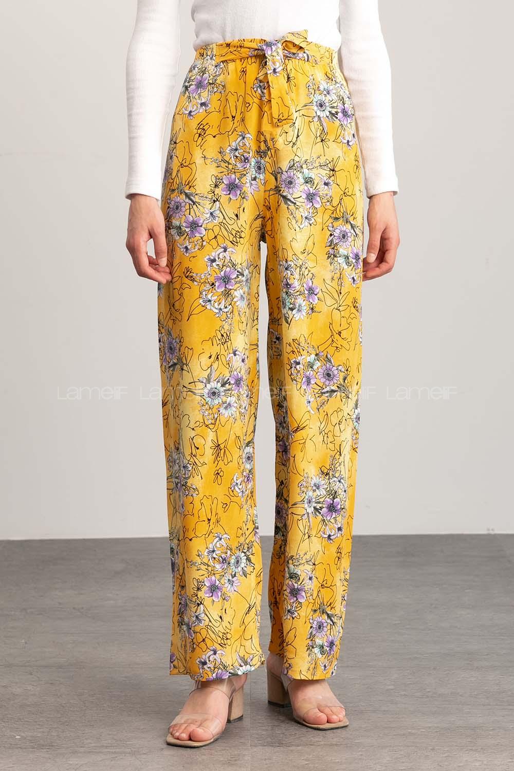 Yellow Cotton High Waist Comfortable Pants