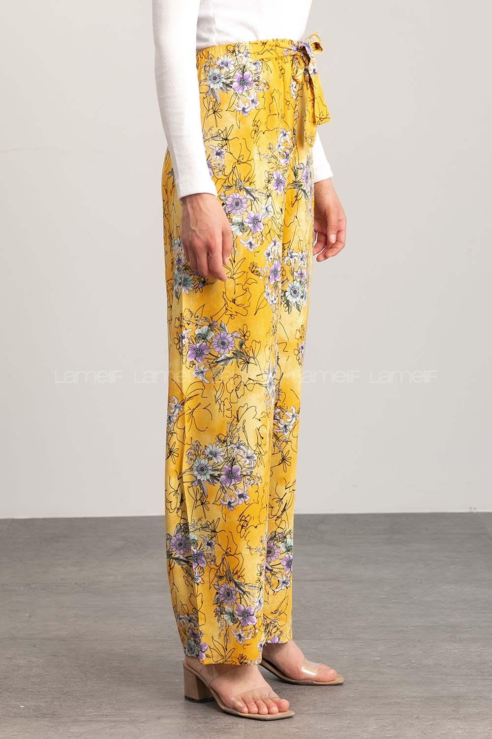 Yellow Cotton High Waist Comfortable Pants