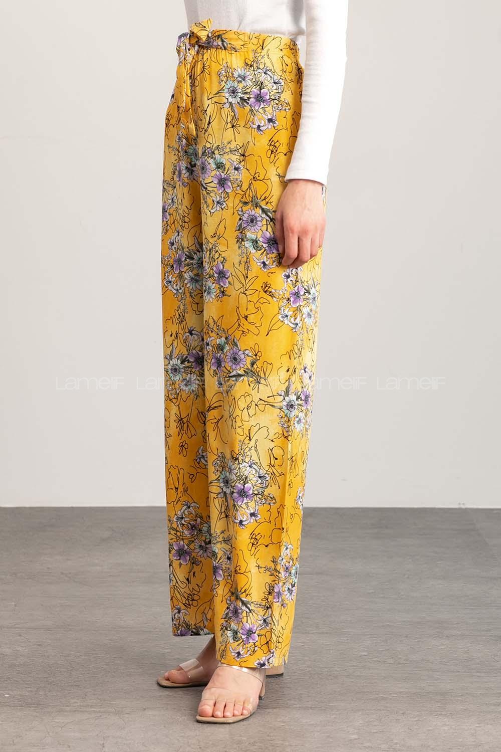 Yellow Cotton High Waist Comfortable Pants