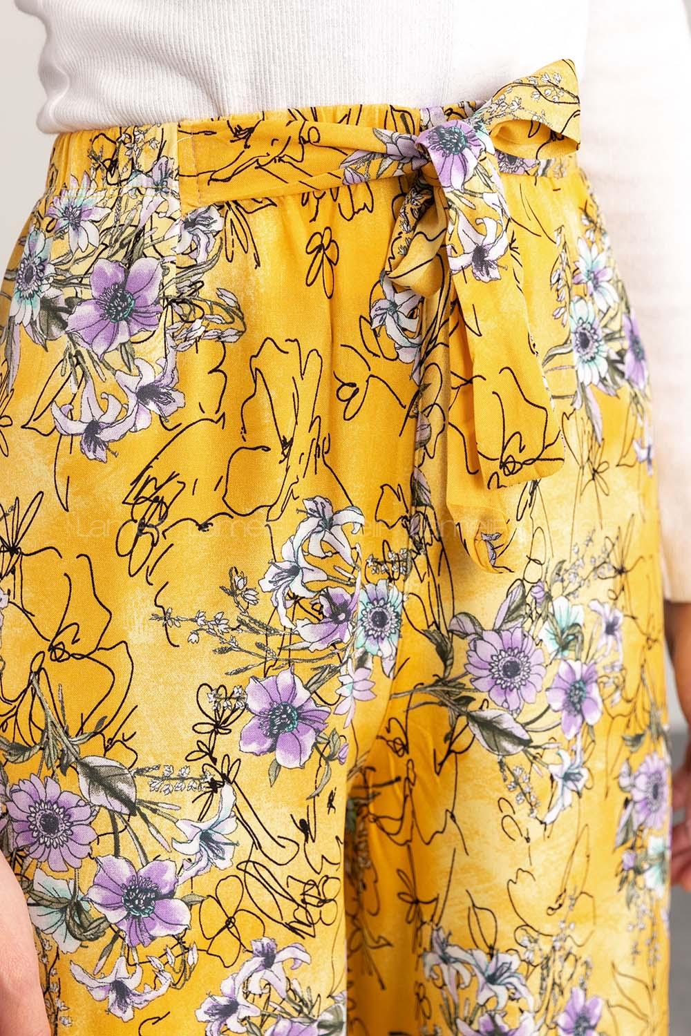 Yellow Cotton High Waist Comfortable Pants