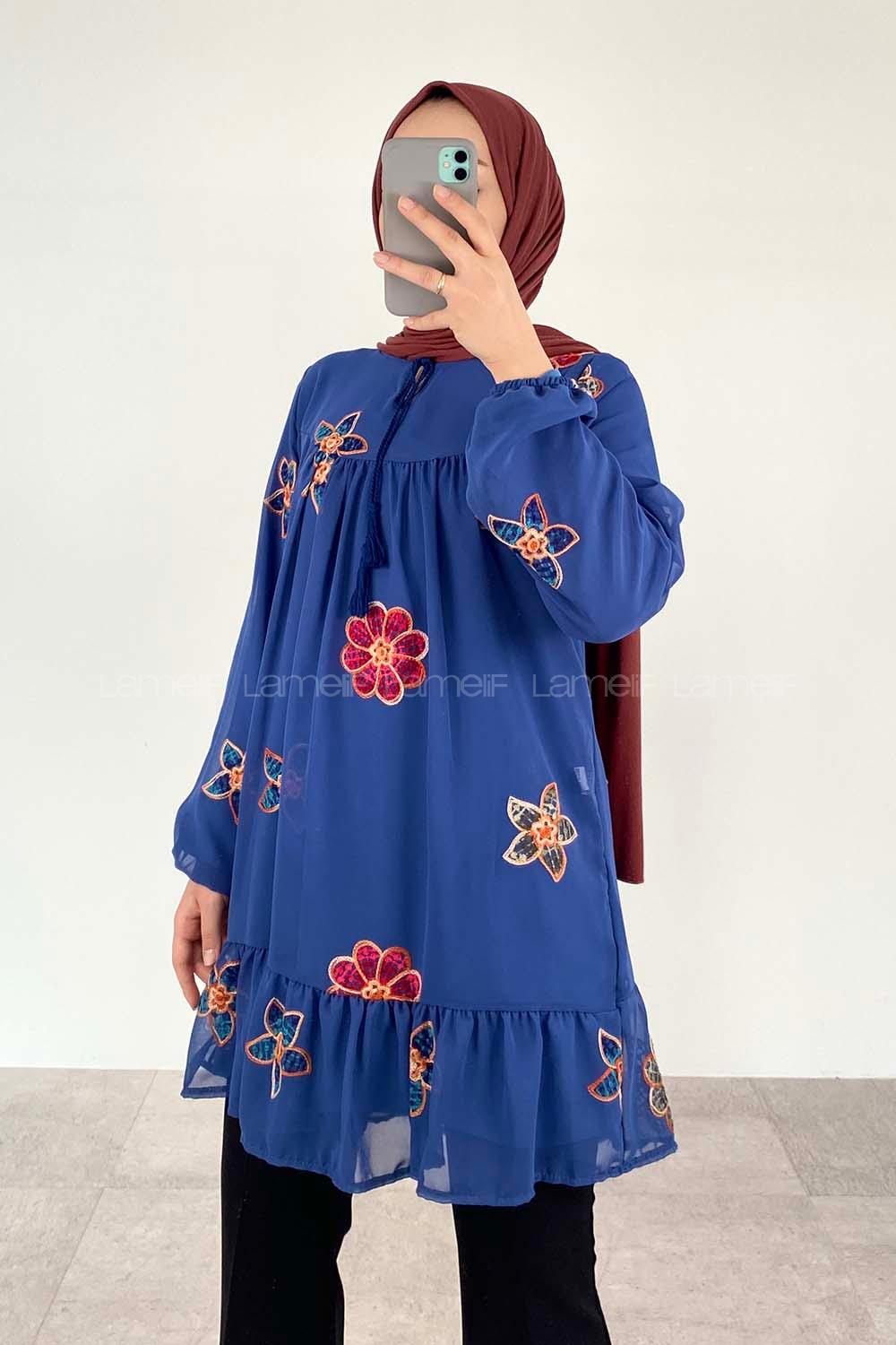 Indigo Crew Neck Printed Tunic