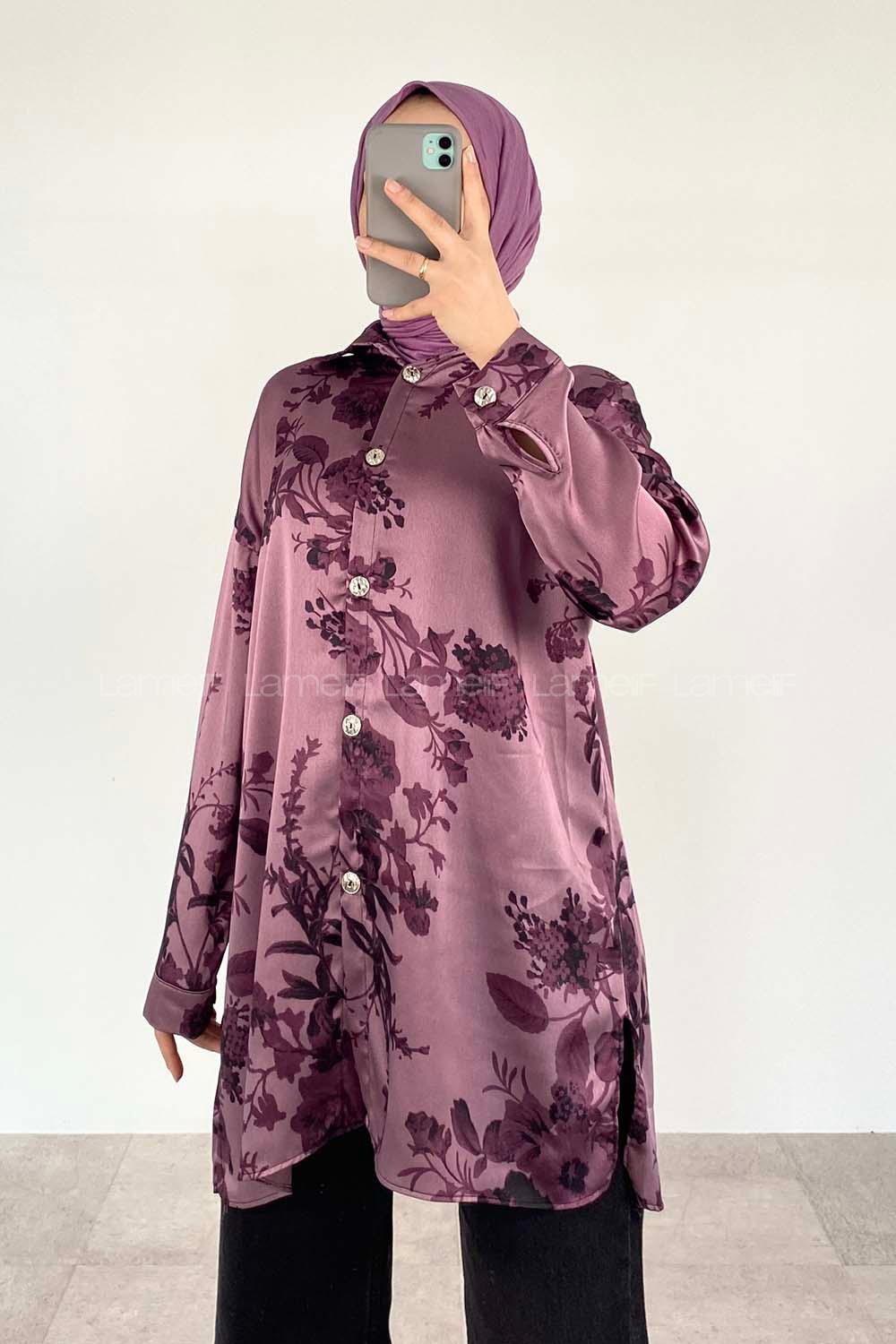 Purble Shirt Collar Long Arm Cotton Fabric Printed Shirt
