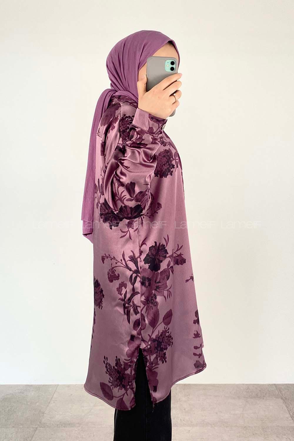 Purble Shirt Collar Long Arm Cotton Fabric Printed Shirt