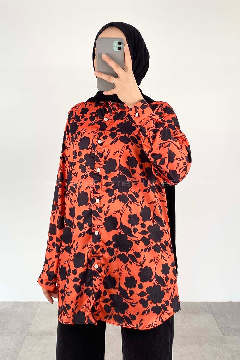 Orange Shirt Collar Long Arm Cotton Fabric Printed Shirt