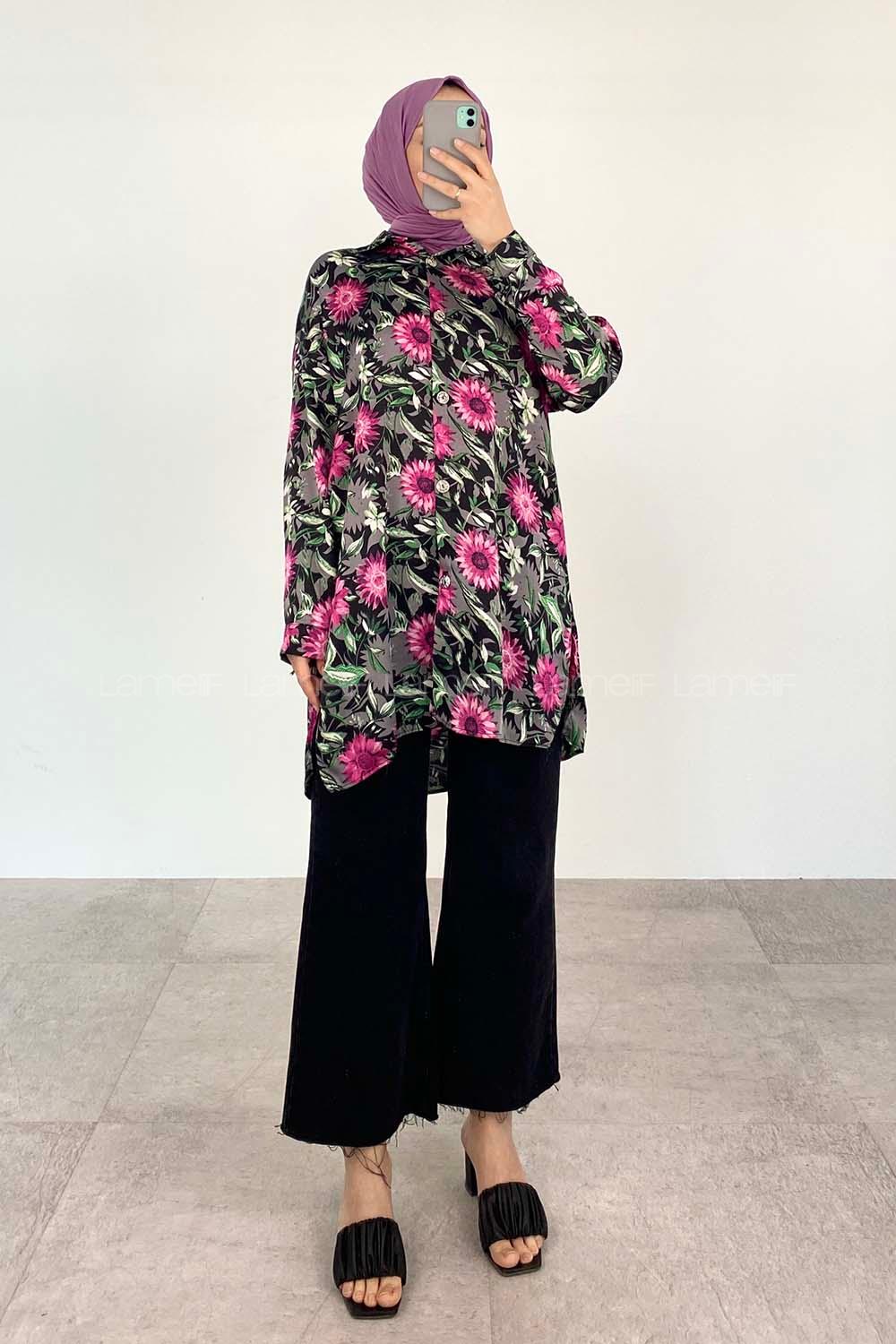 Black Shirt Collar Long Arm Cotton Fabric Printed Shirt