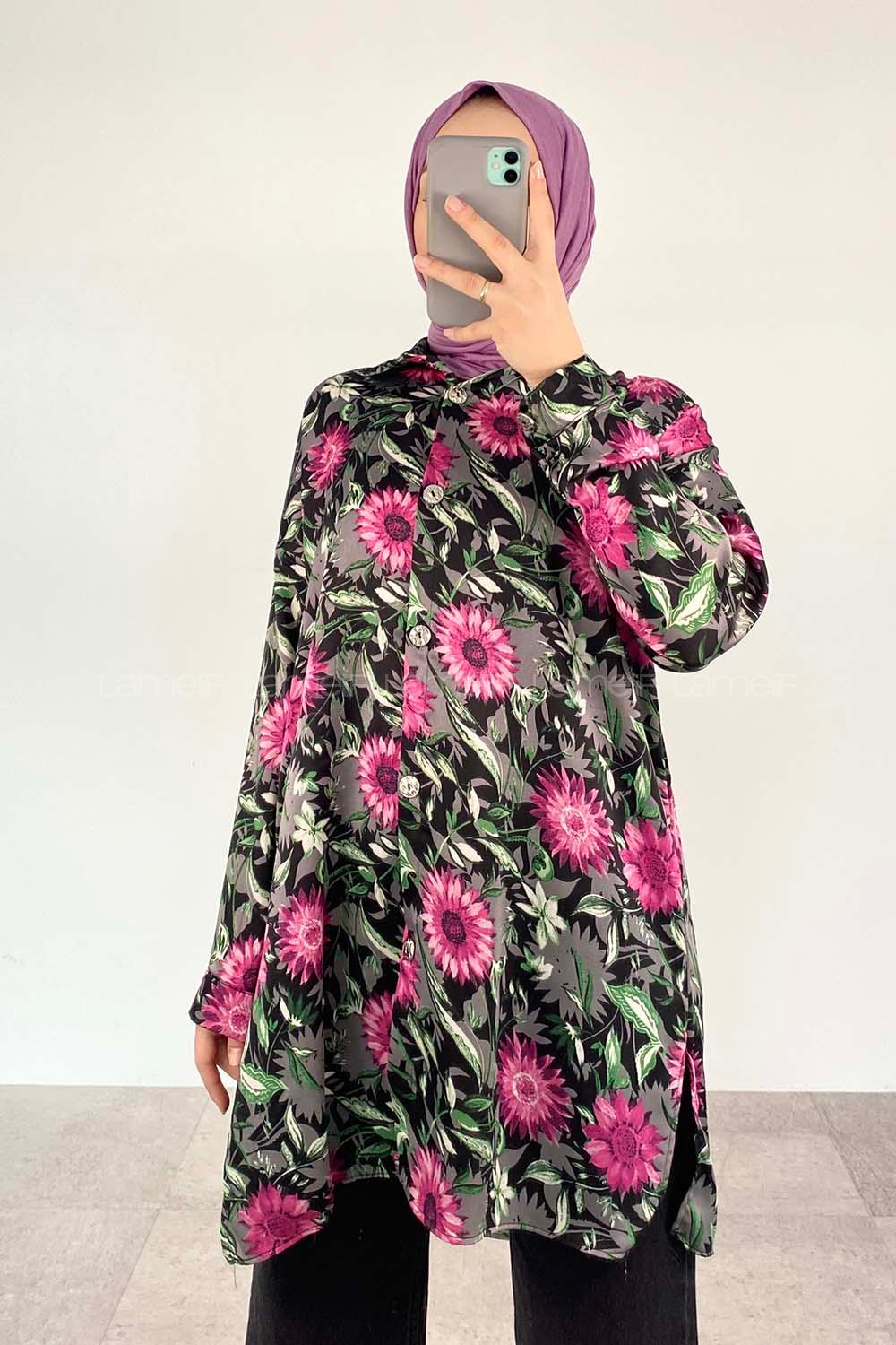 Black Shirt Collar Long Arm Cotton Fabric Printed Shirt