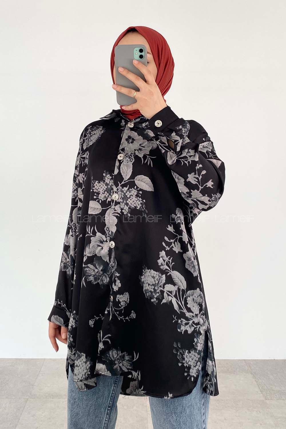Black Shirt Collar Long Arm Cotton Fabric Printed Shirt