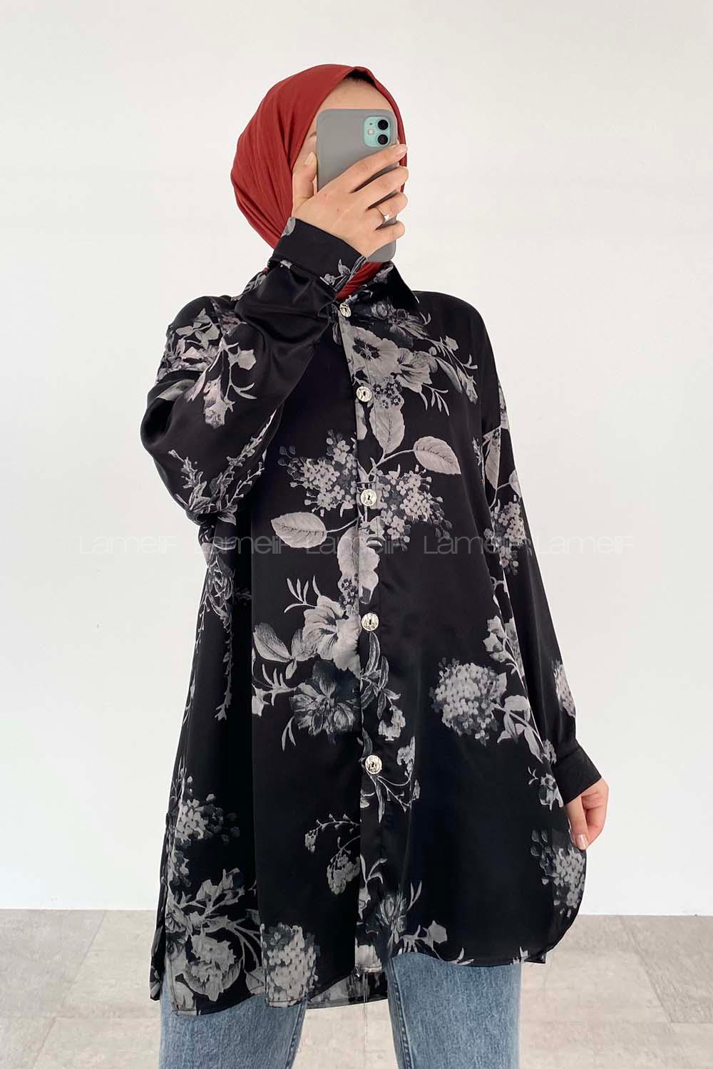 Black Shirt Collar Long Arm Cotton Fabric Printed Shirt