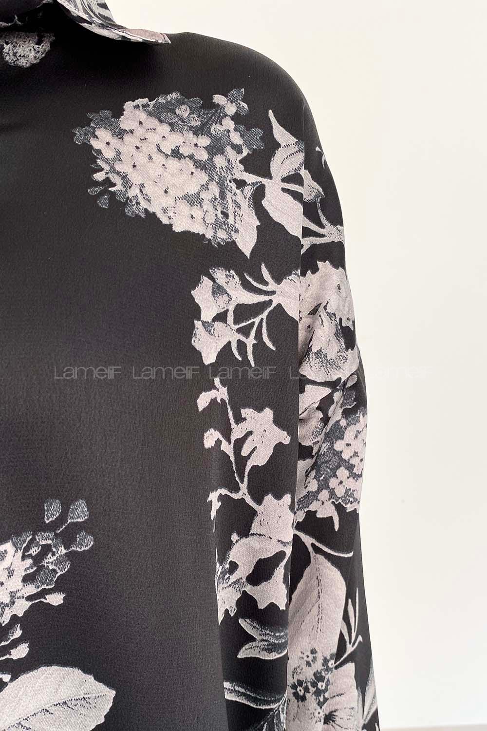 Black Shirt Collar Long Arm Cotton Fabric Printed Shirt