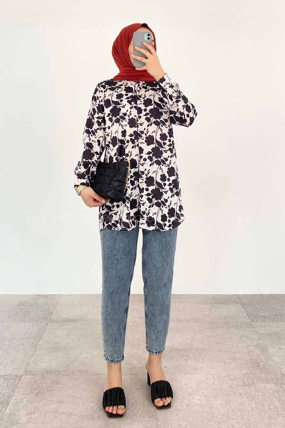 Black White Shirt Collar Long Arm Cotton Fabric Printed Shirt