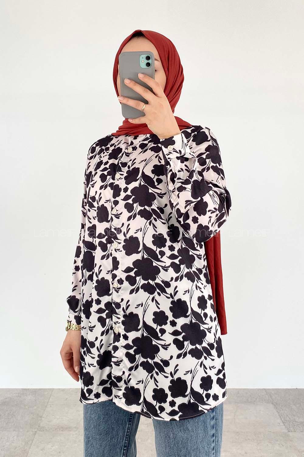 Black White Shirt Collar Long Arm Cotton Fabric Printed Shirt