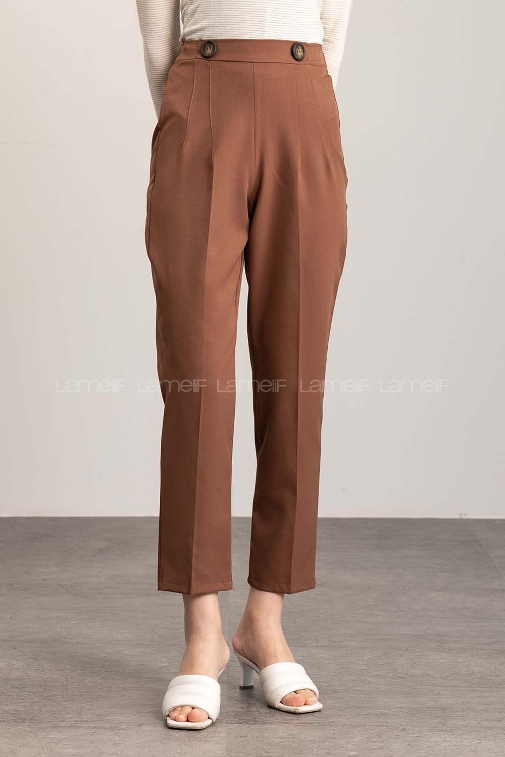 Bitter Brown Cotton Fabric High Waist Comfortable Pants