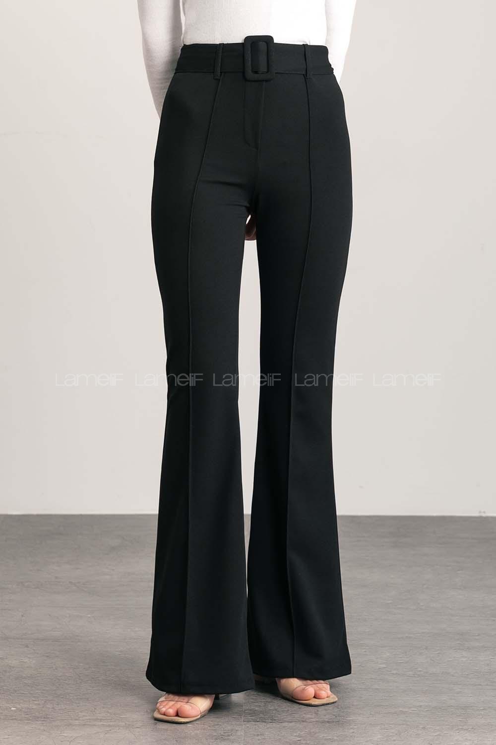 Black Cotton Fabric High Waist Material Pants