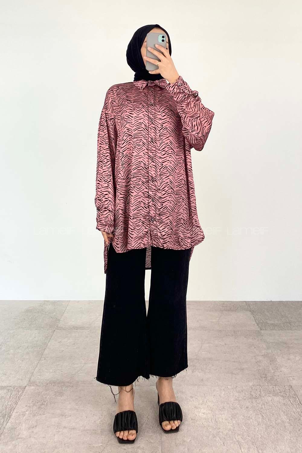 Pink Shirt Collar Long Arm Cotton Unprinted Shirt