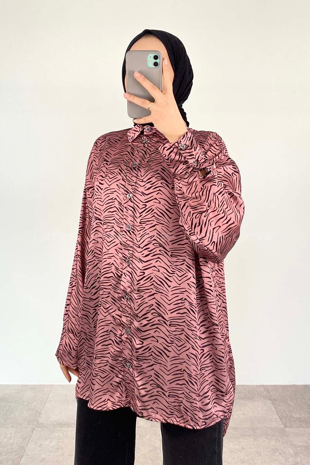 Pink Shirt Collar Long Arm Cotton Unprinted Shirt