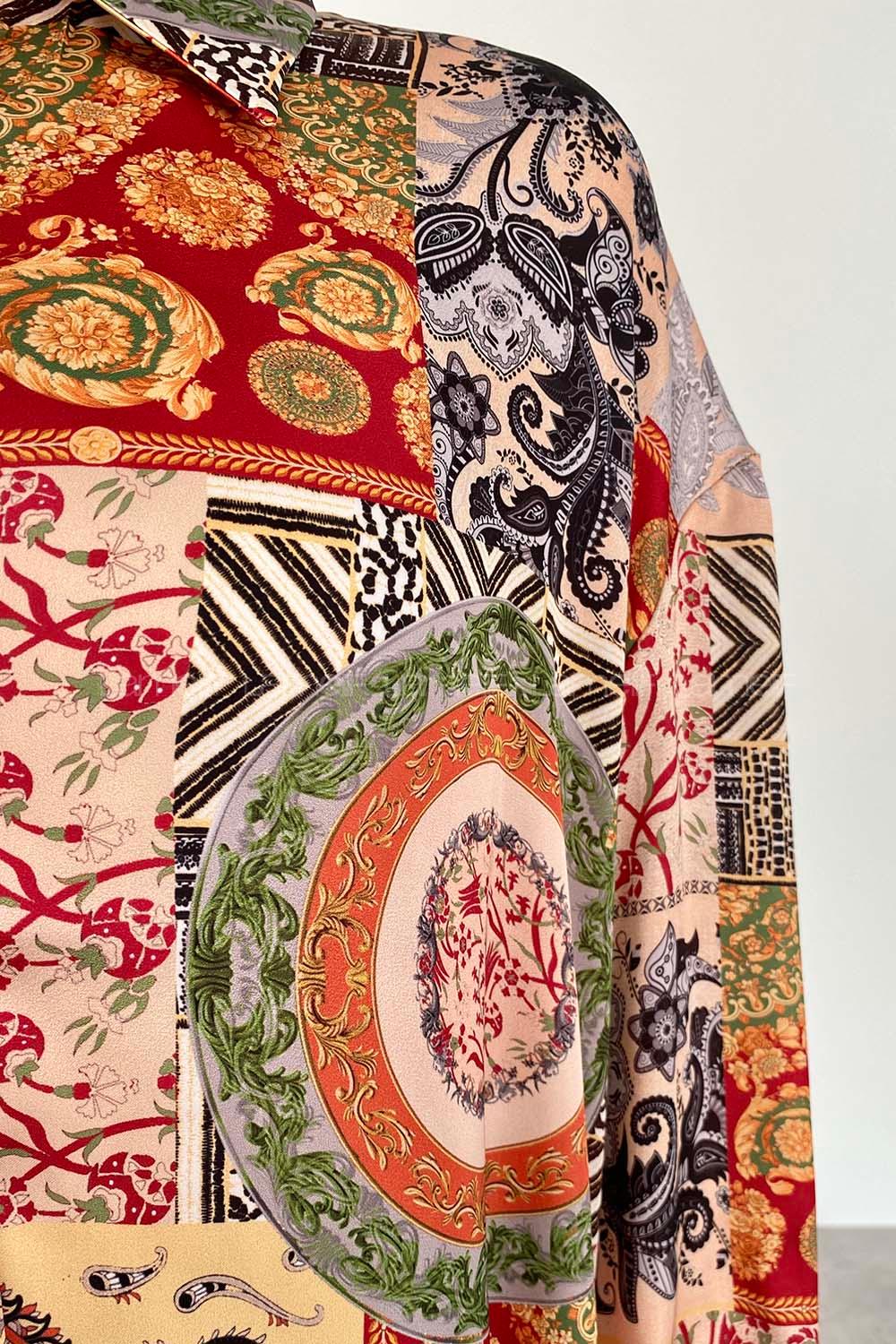 Orange Shirt Collar Long Arm Cotton Fabric Printed Shirt