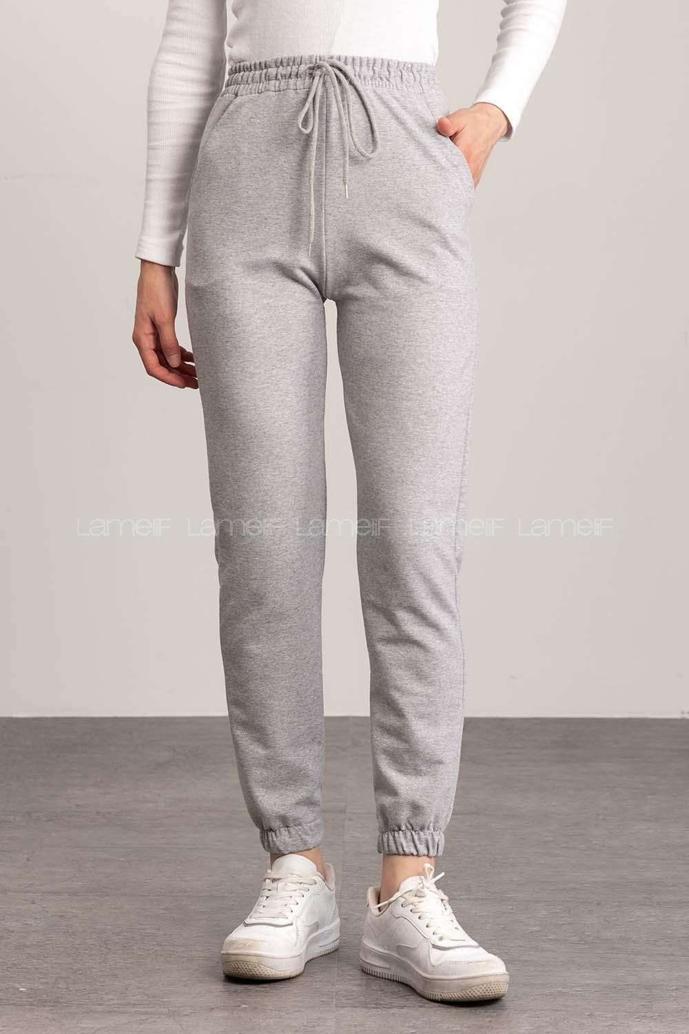 Gray Cotton Elastic Waist Comfortable Pants