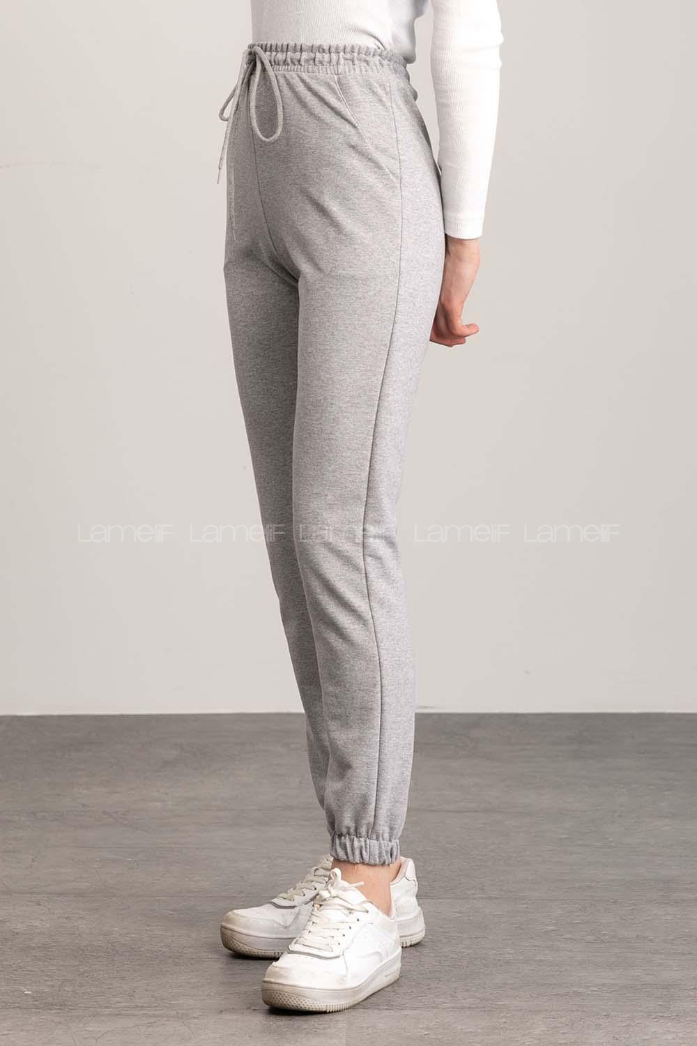Gray Cotton Elastic Waist Comfortable Pants