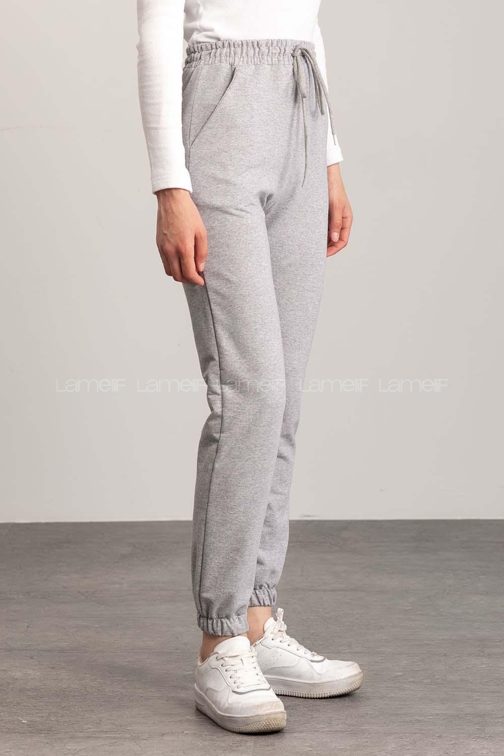 Gray Cotton Elastic Waist Comfortable Pants