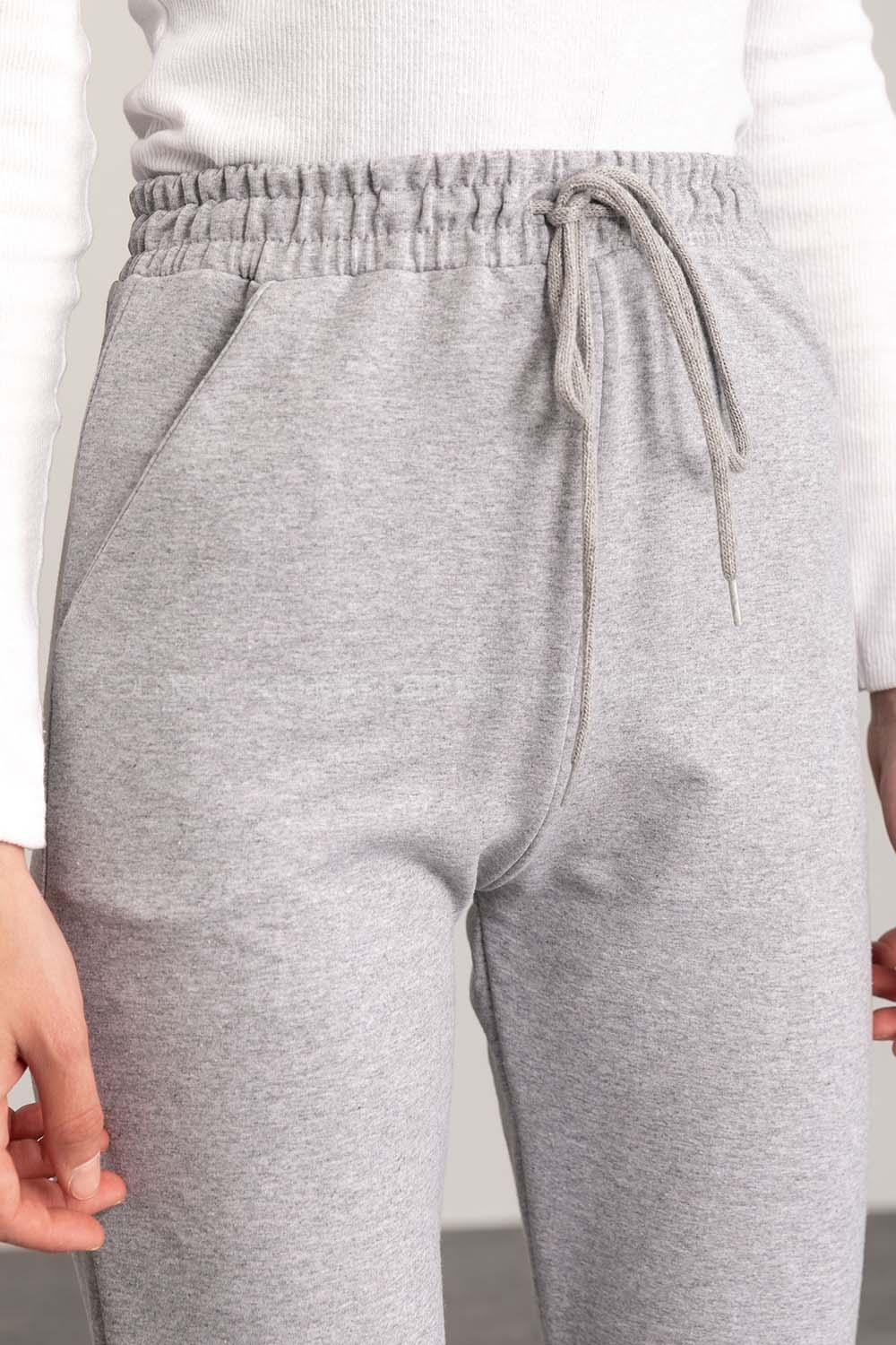 Gray Cotton Elastic Waist Comfortable Pants