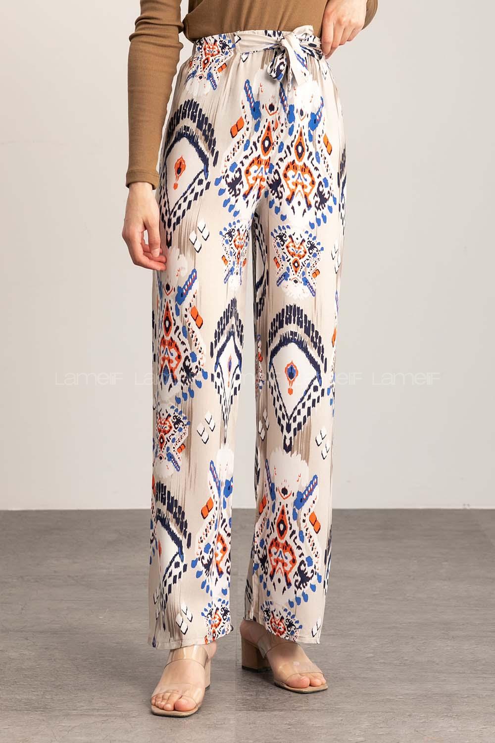 Indigo Ecru Cotton High Waist Comfortable Pants